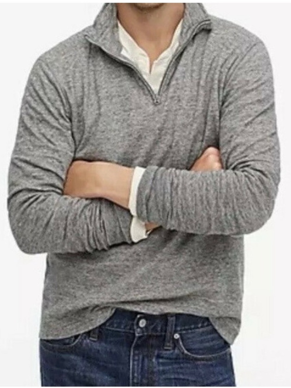 J. CREW Men’s 100% Cotton Double-Knit Half-Zip Pullover in Heathered Grey - XXL